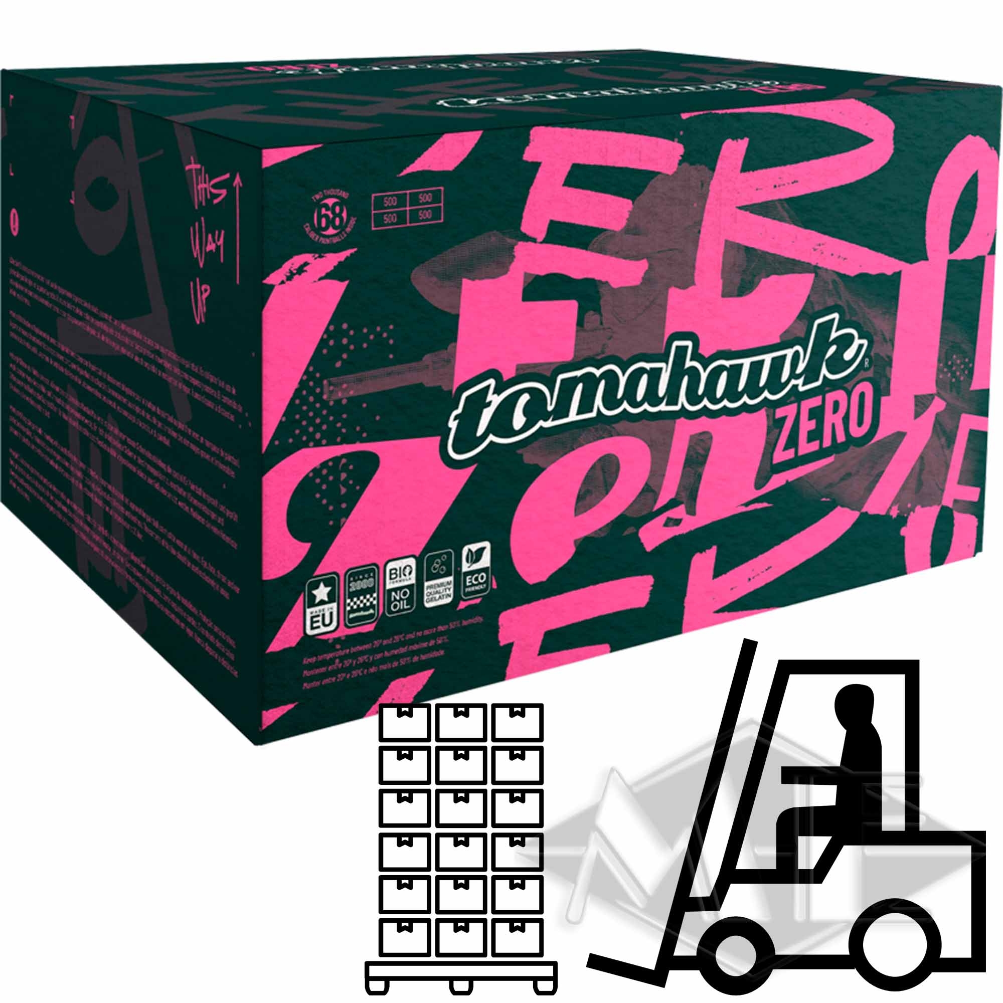Tomahawk "Zero" Paintballs, 130 Kisten 1/1 Palette Box, Zero, Tomahawk, Paket, Verpackung