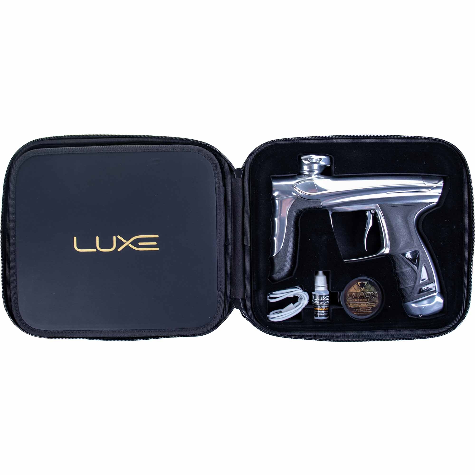 Paintball-Markierer, Chromfarben, Kunststoffgriff, Transportkoffer, Zubehörset