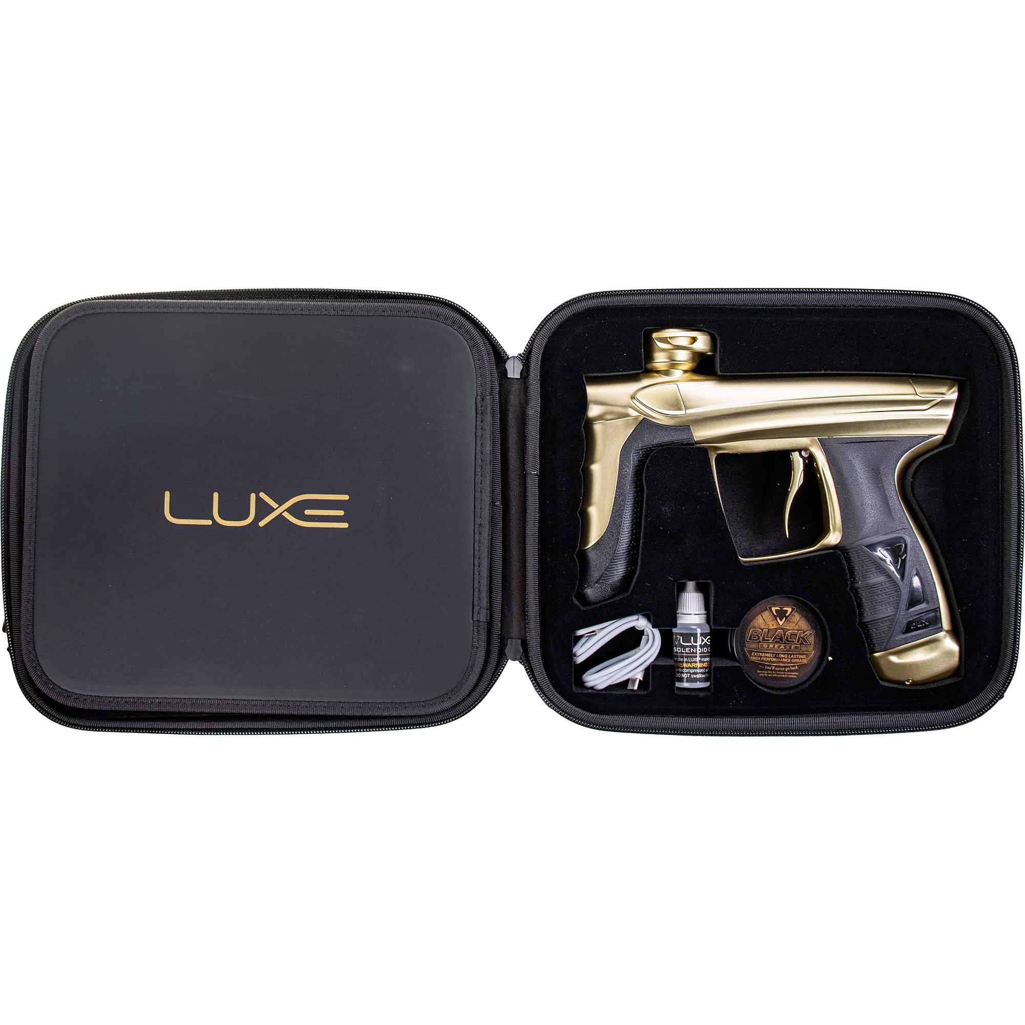 DLX Luxe® AIRE Markierer, gold matt Luxe, Gold color, Paintball marker, Koffer, Zubehör