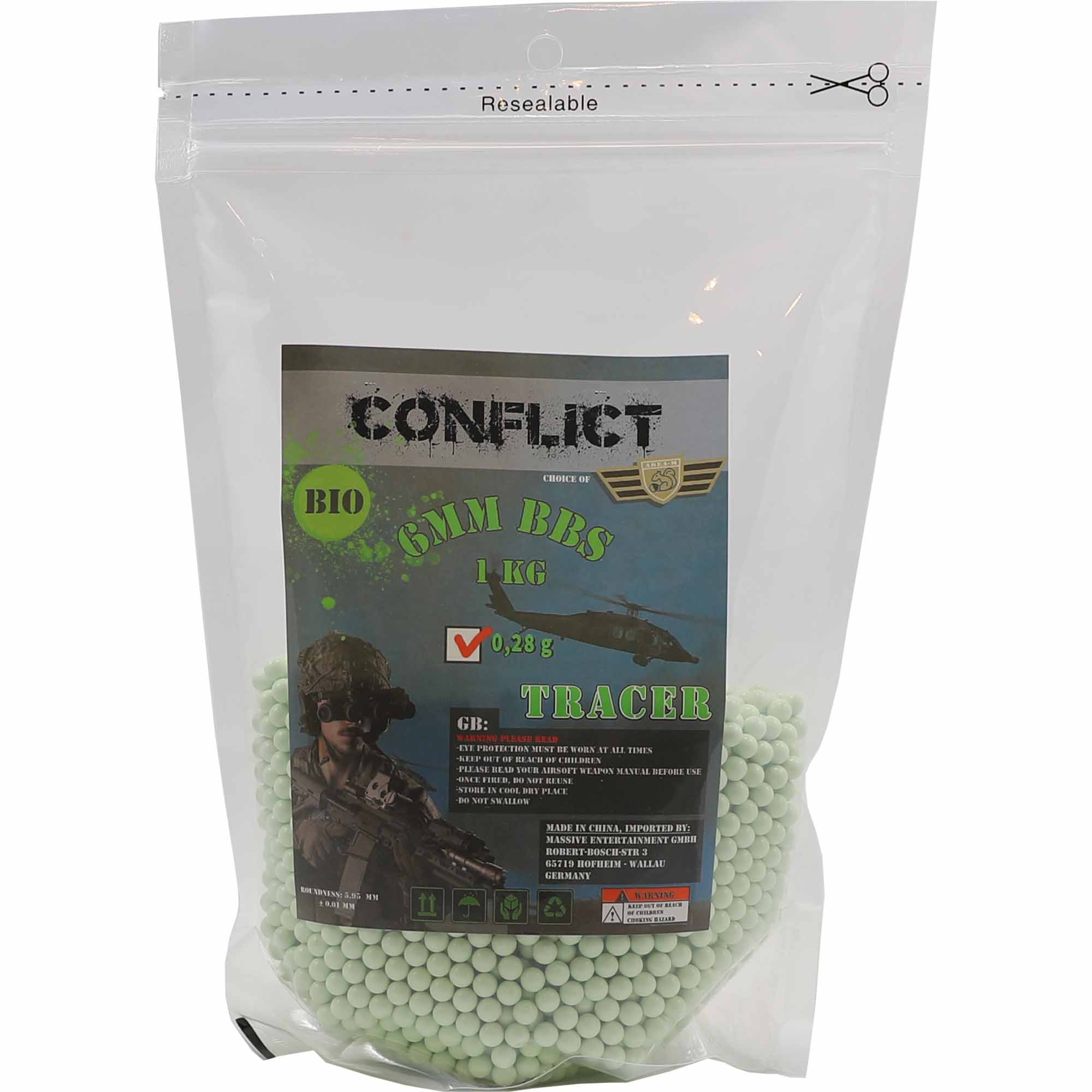 CONFLICT BIO BBs TRACER 6mm 0,28g 1kg Beutel CONFLICT BIO BBs TRACER 6mm 0,28g 1kg Beutel