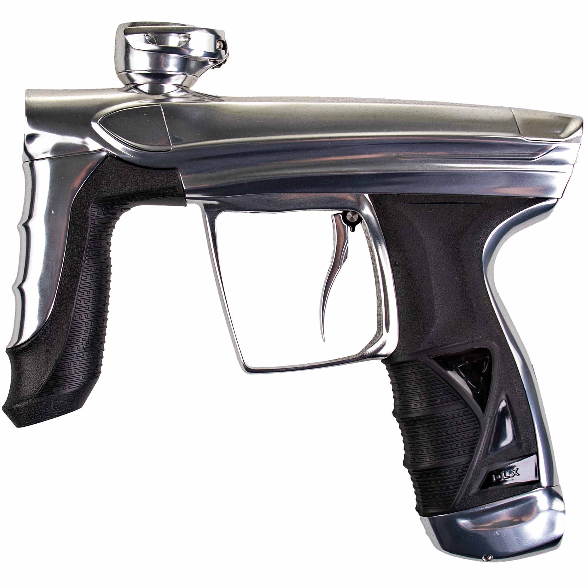 Paintball-Markierer, silbernes Gehäuse, schwarzer Griff, Metallgehäuse, ergonomischer Griff