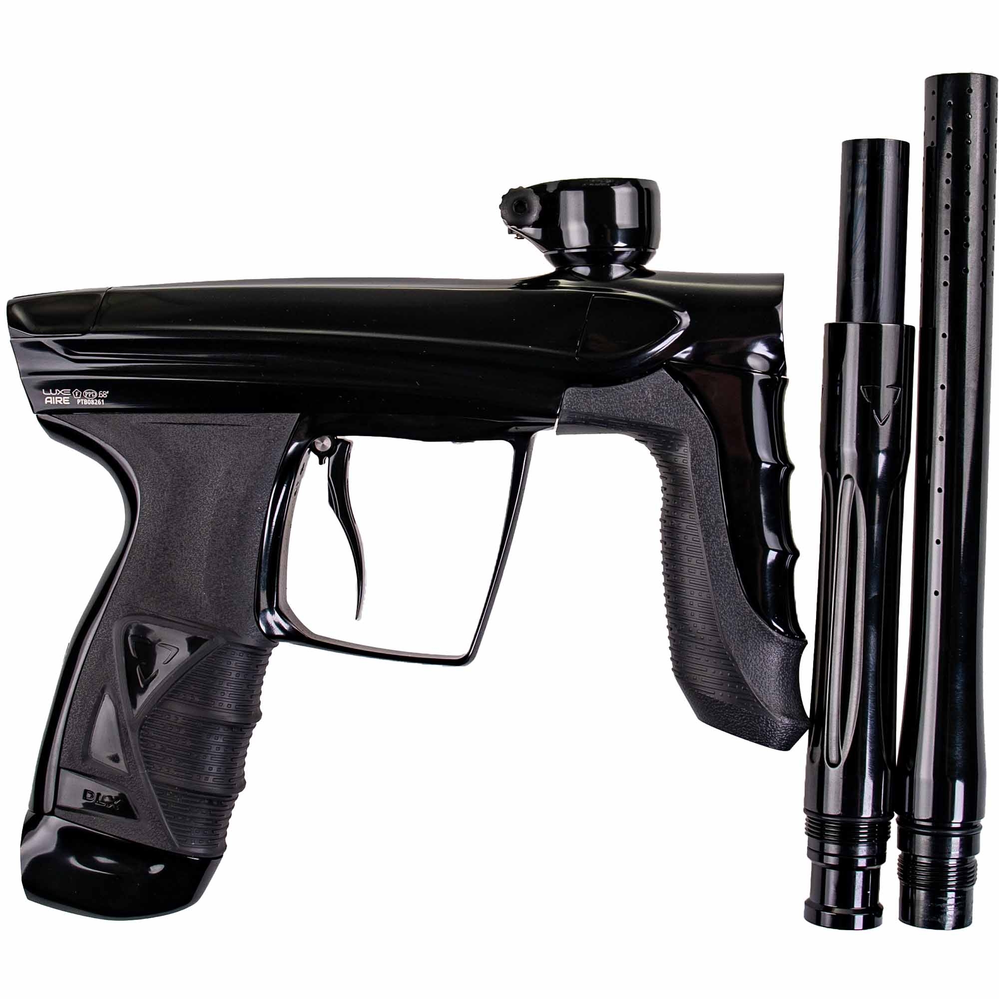 DLX Luxe® AIRE Markierer, schwarz poliert Paintball-Pistole, Schwarz, Pistolengriff, CO2/Luftwaffe Waffe, Lauf-Set