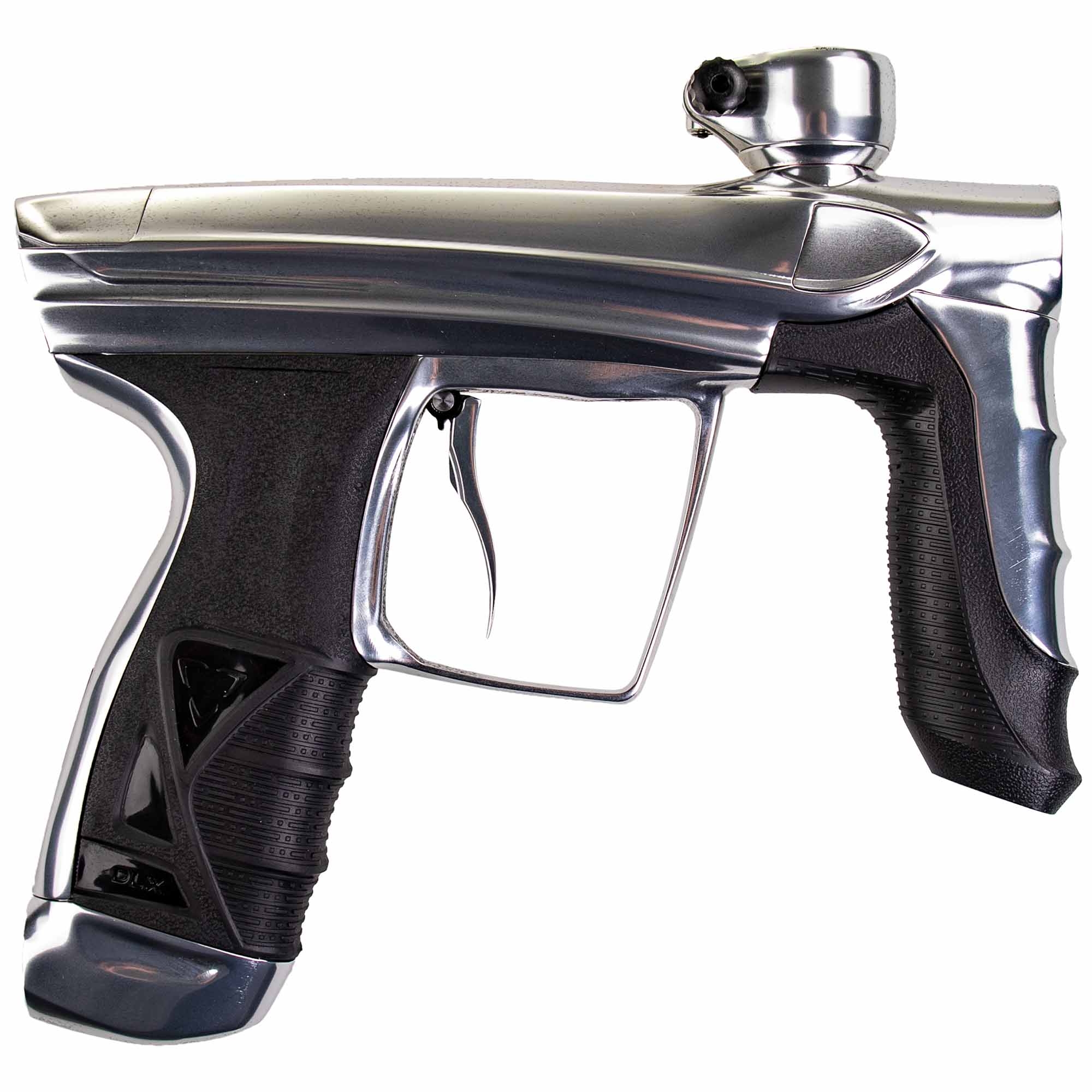 DLX Luxe® AIRE Markierer, weiß poliert Paintball-Markierer, Chromgehäuse, Schwarzer Griff, Metallgehäuse, Abzug
