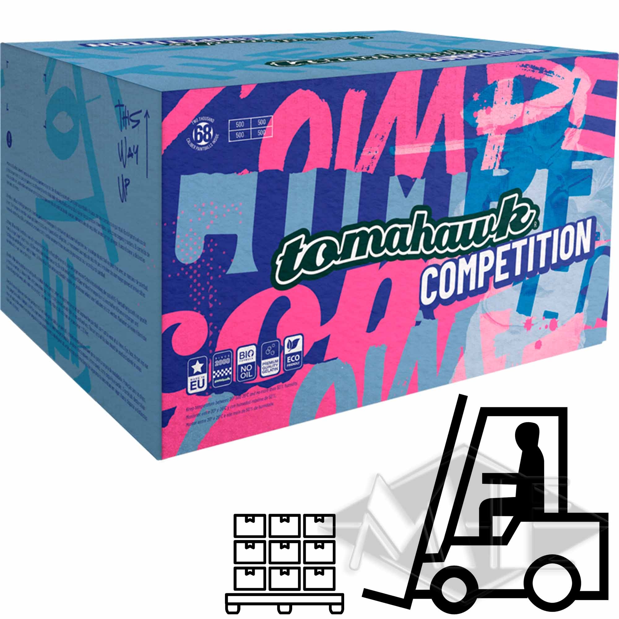 Tomahawk "Competition" Paintballs, 65 Kisten 1/2 Palette box, packaging, glossy box, product box, karton