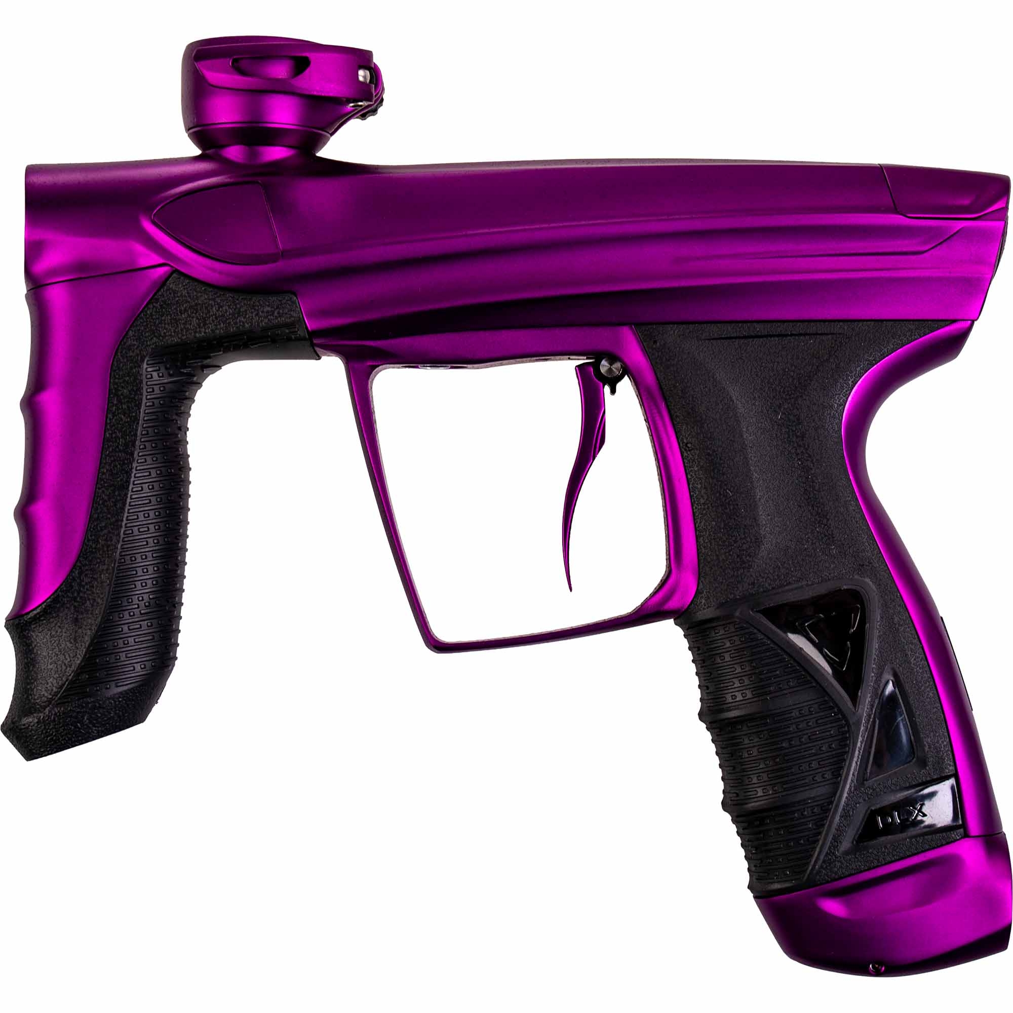 DLX Luxe® AIRE Markierer, lila matt Paintball-Waffe, Lila Farbe, Schwarzer Griff, Auslöser, Düsenschutz