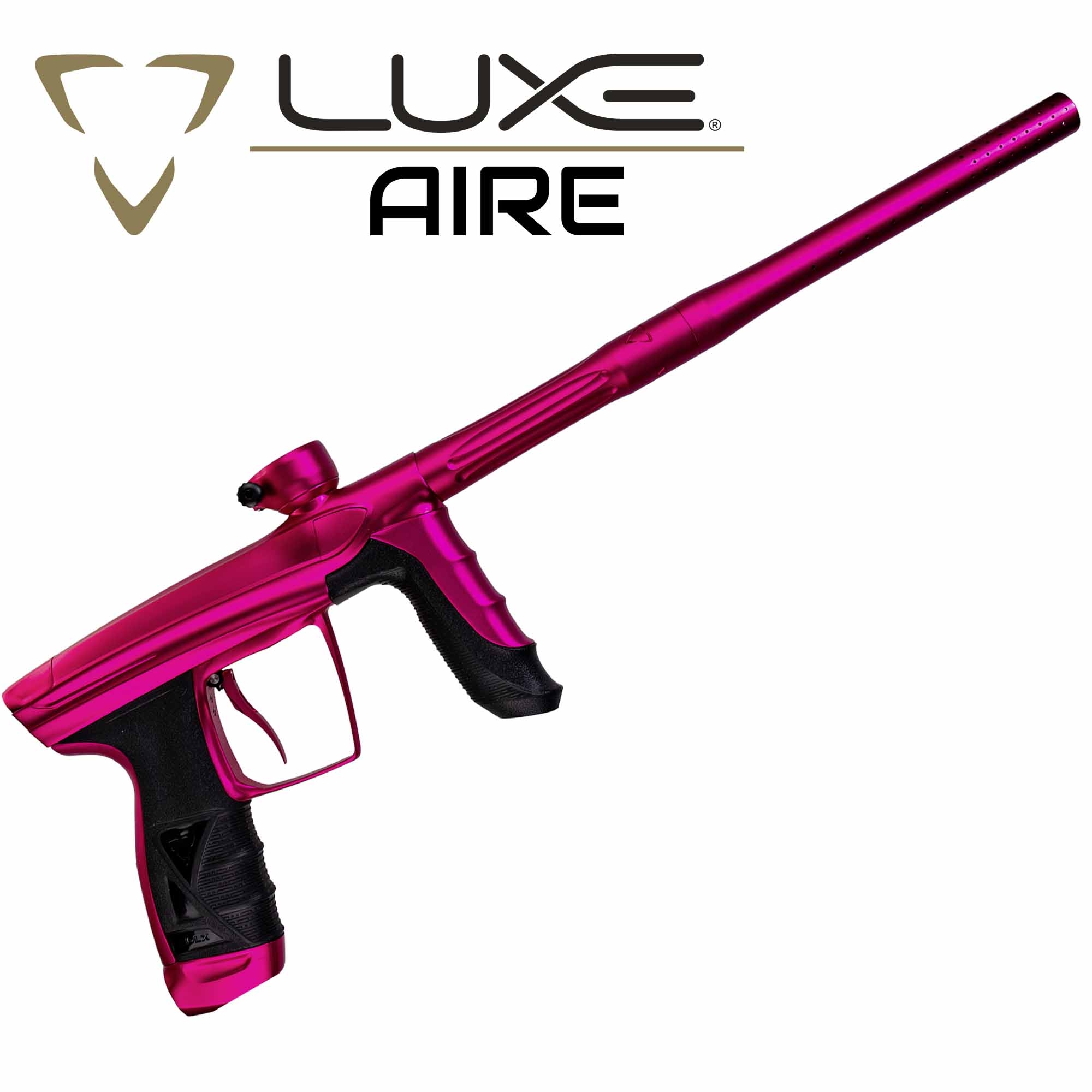 DLX Luxe® AIRE Markierer, pink matt paintball gun, magenta color, long barrel, pistol grip, airsoft marker