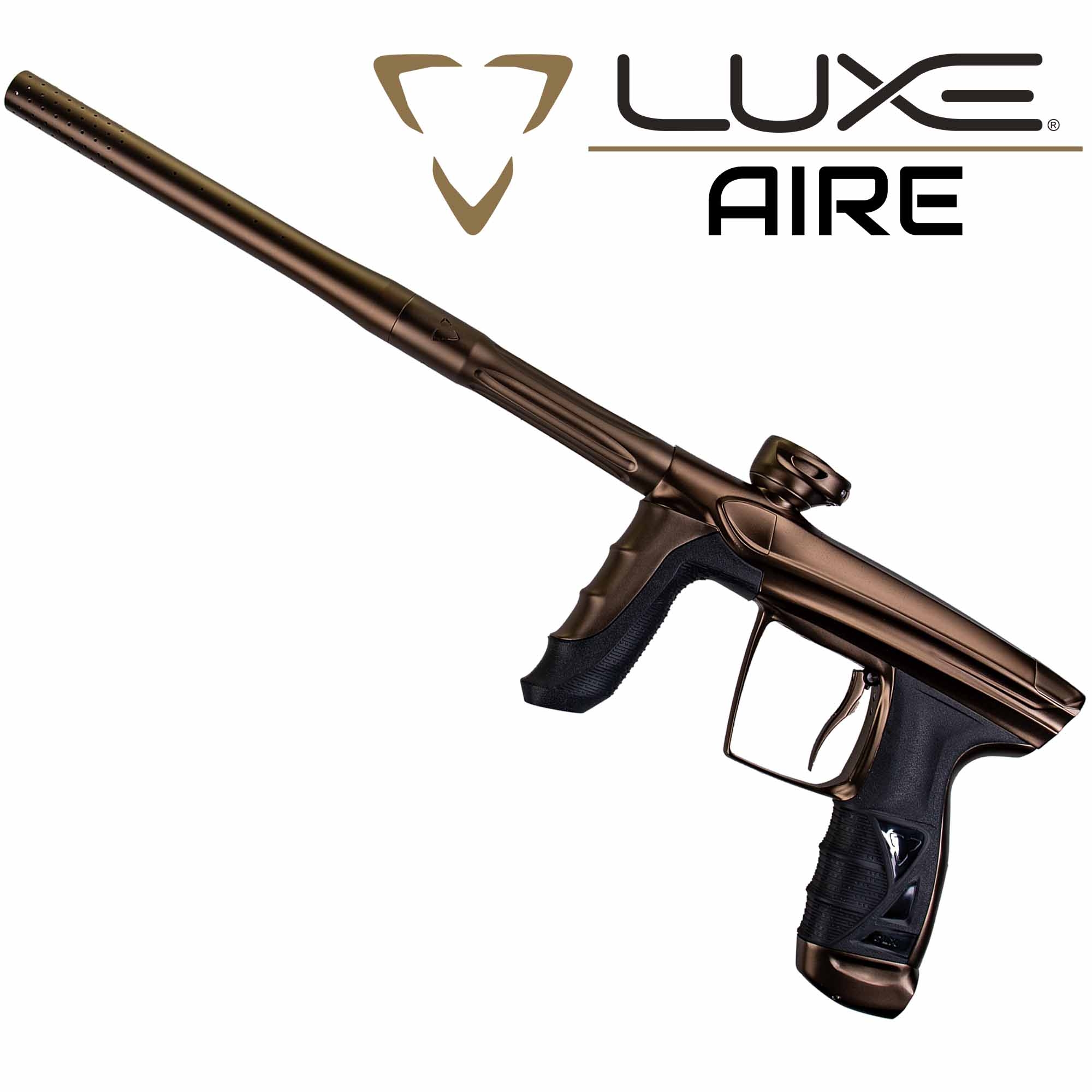 DLX Luxe® AIRE Markierer, kupfer matt Paintballmarker, Gasdurch, Braun, CO2-kompatibel, ergonomischer Griff