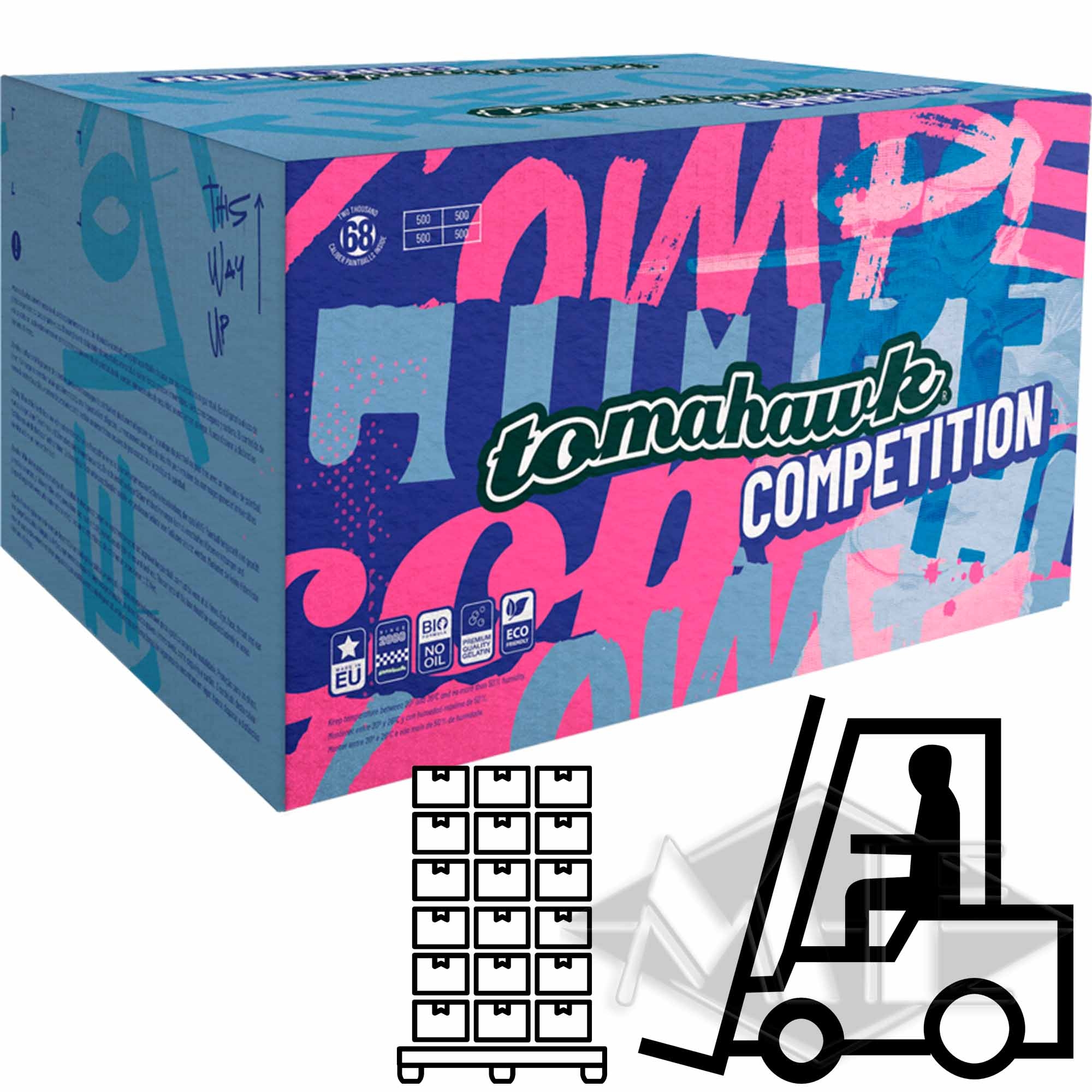 Tomahawk "Competition" Paintballs, 130 Kisten 1/1 Palette Box, Verpackung, Wettbewerbsgetränk, Tomahawk, Verpackungskarton