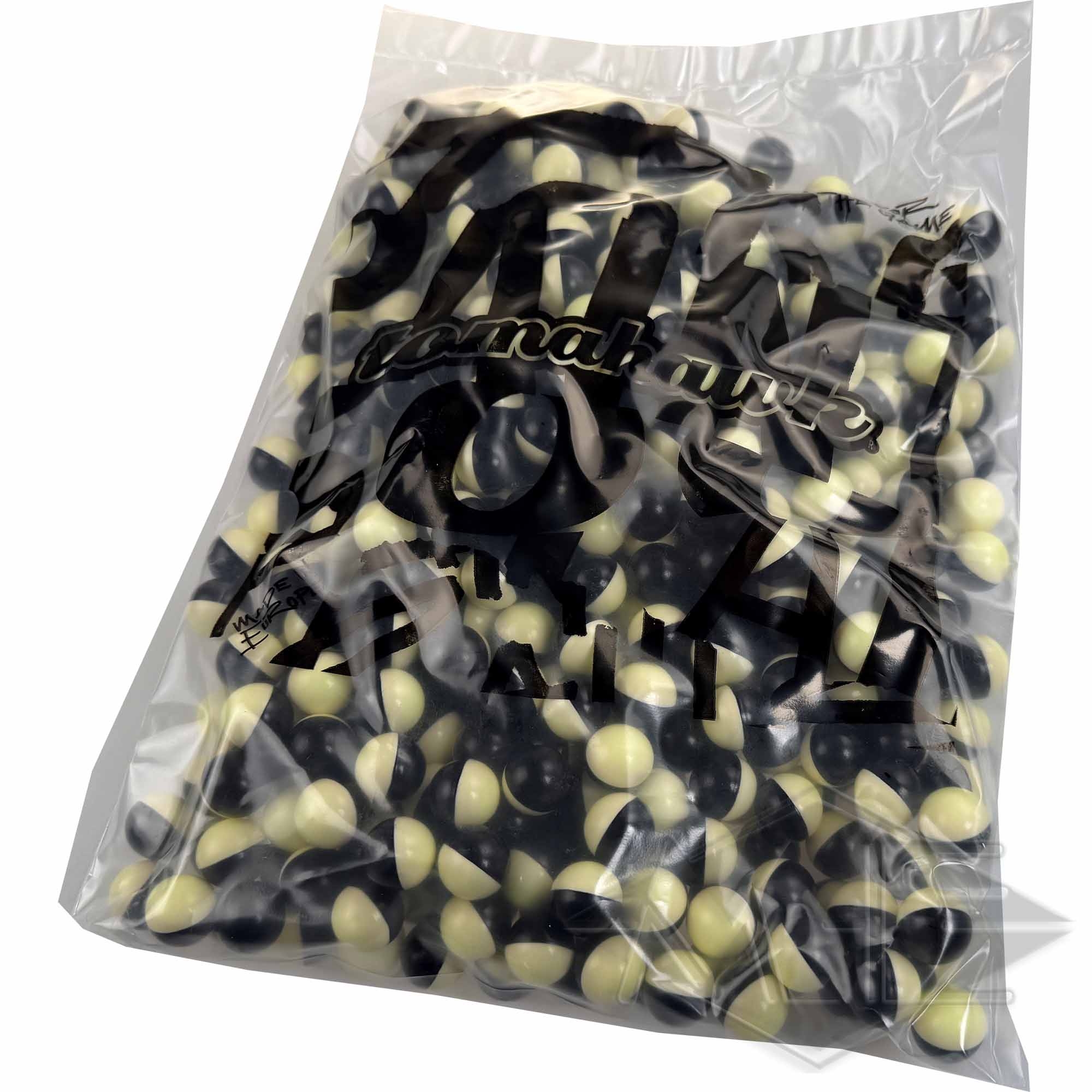 Tomahawk "MagFed Captain" Paintballs, 2000er Kiste Süßigkeiten, Schokoladen-Tröpfchen, Schwarz-Weiß, Beutel, Kühlware