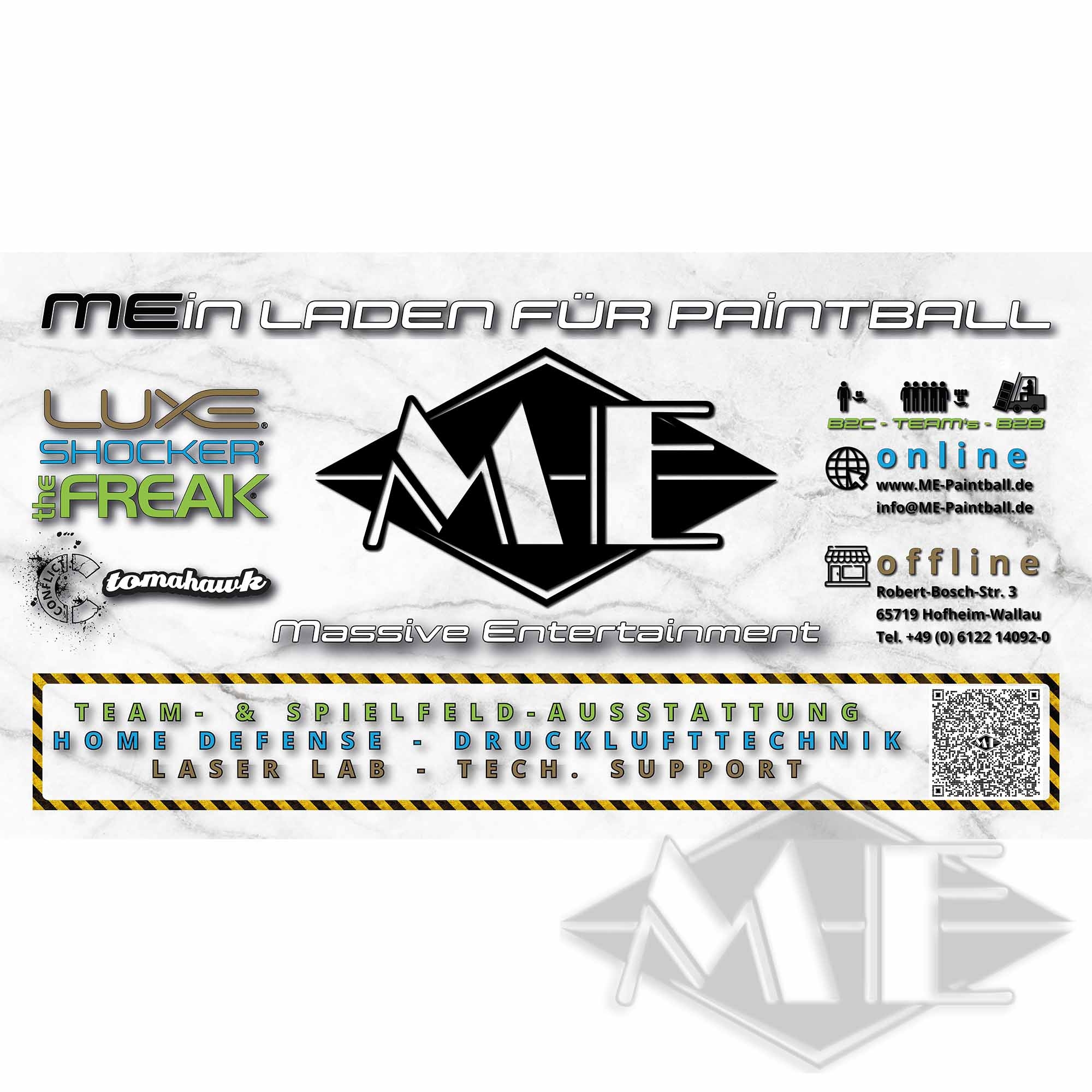 4be71ad7673d58bd66b2cba2eab09f48abb867f9 Bauzaun-Banner "ME-Paintball - Adresse" 335 x 180 cm