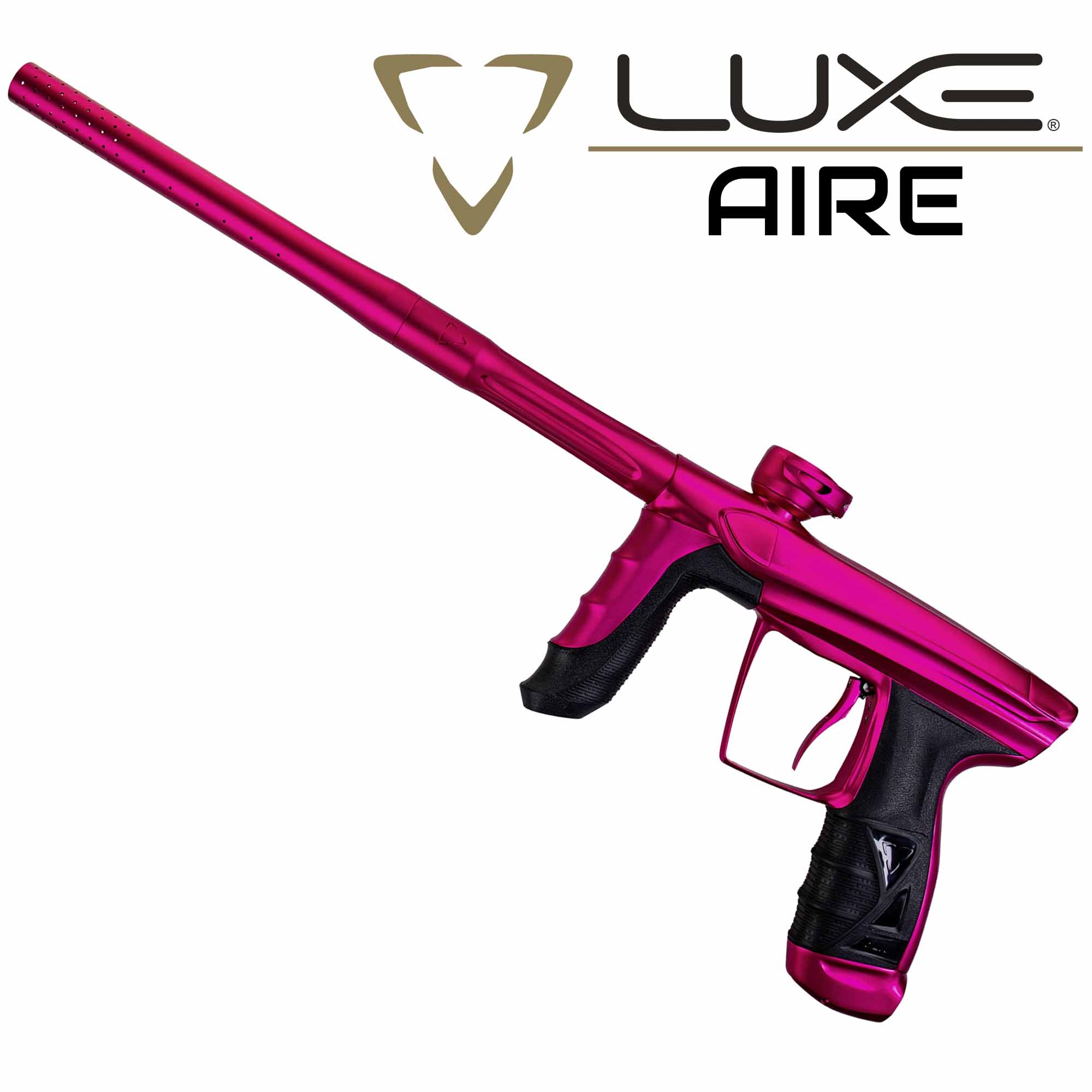 DLX Luxe® AIRE Markierer, pink matt Paintball-Waffe, Pistolengriff, Langer Lauf, Magenta Farbe, Zweckgriff Schwarz
