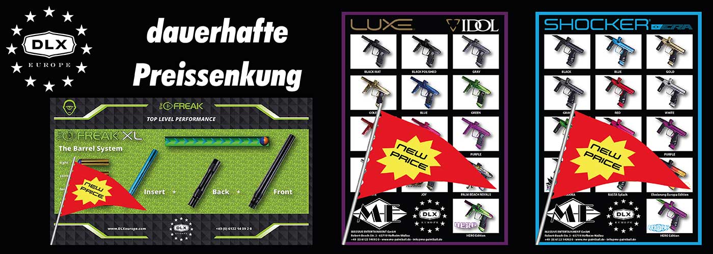 DLX neue Preise, Pistole, Waffe, Werbung, Plakat