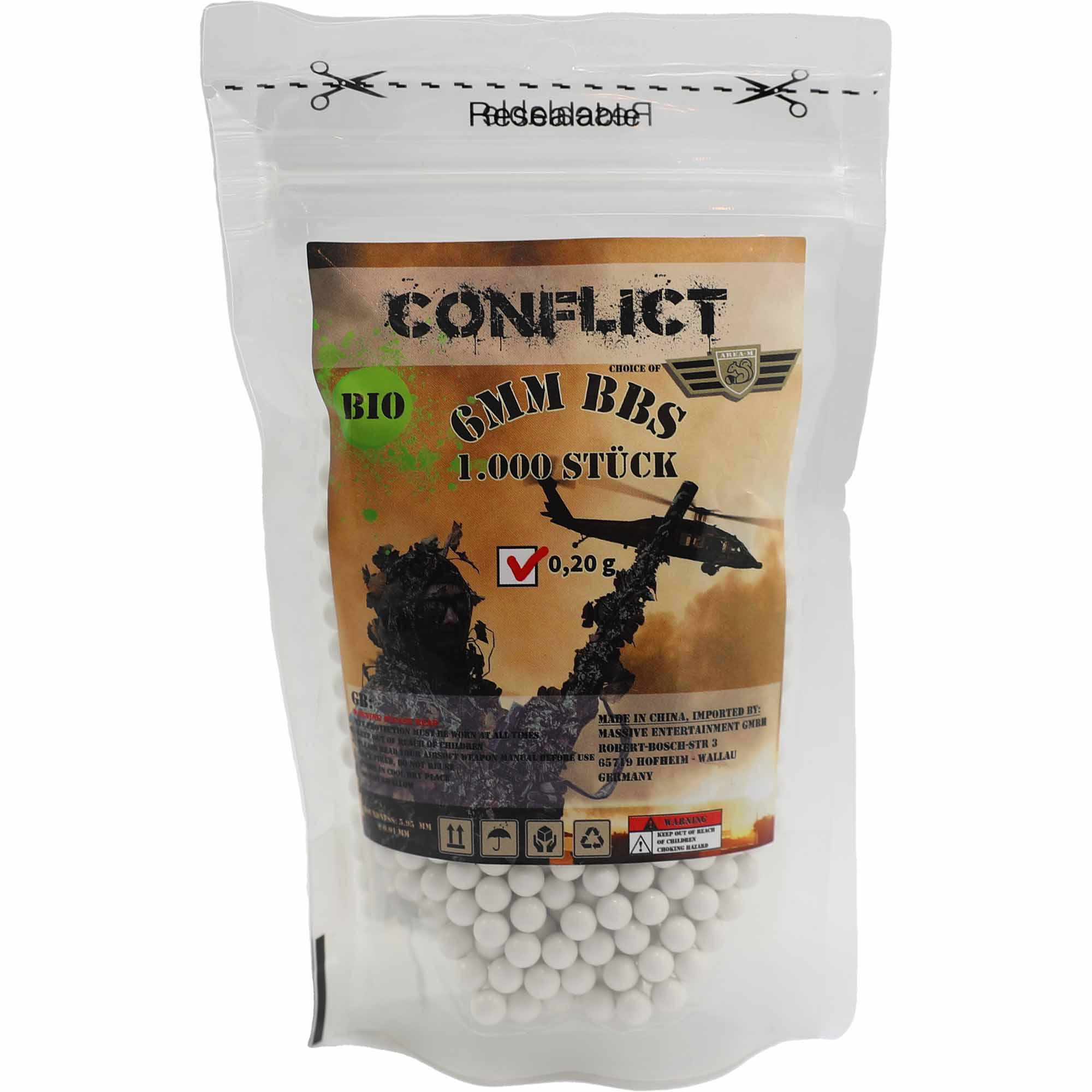 CONFLICT BIO BBs 6mm 0,20g 1.000 Stück Beutel CONFLICT BIO BBs 6mm 0,20g 1.000 Stück Beutel