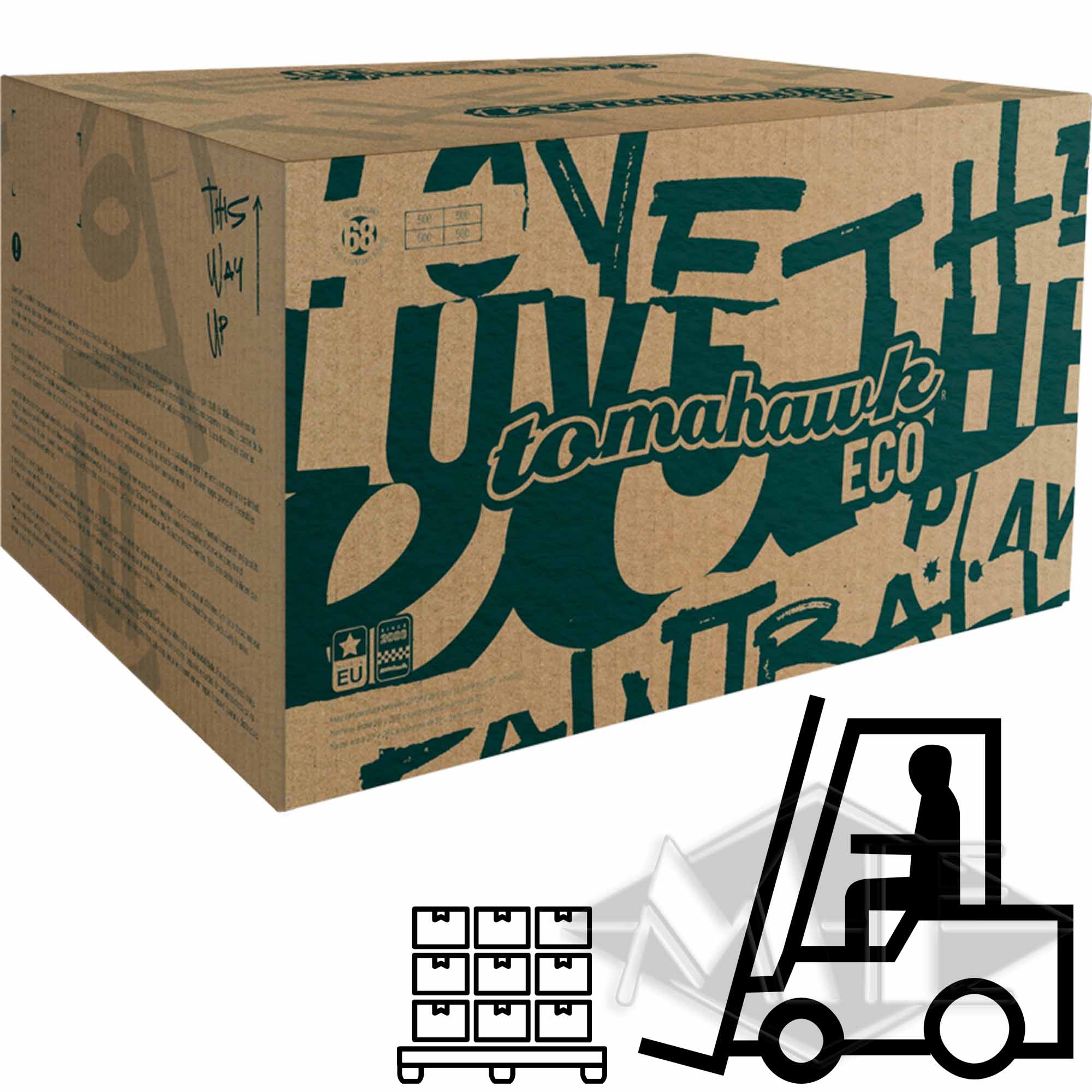 Tomahawk "Eco" Paintballs, 65 Kisten 1/2 Palette Box, Versandbox, Verpackung, Karton, Lieferbox