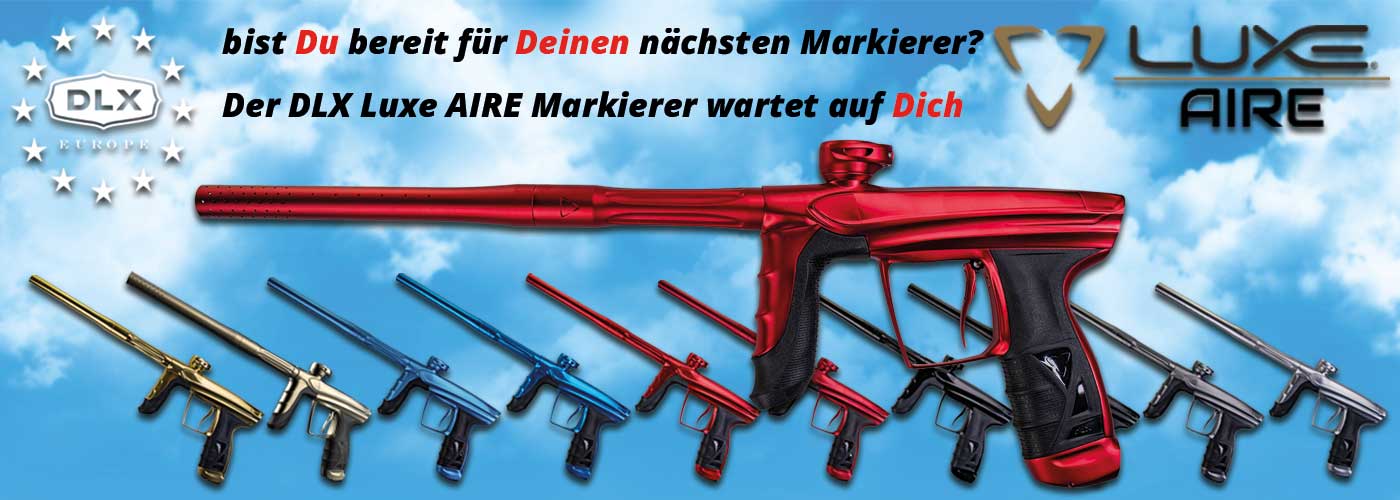 DLX_Luxe_AIRE_in_Stock_neu_DE Paintballgun, Marker, Roter Marker, Luftbetrieben, Taktischer Look, paintballgun, Marker, Spraygun, Red marker, Airgun