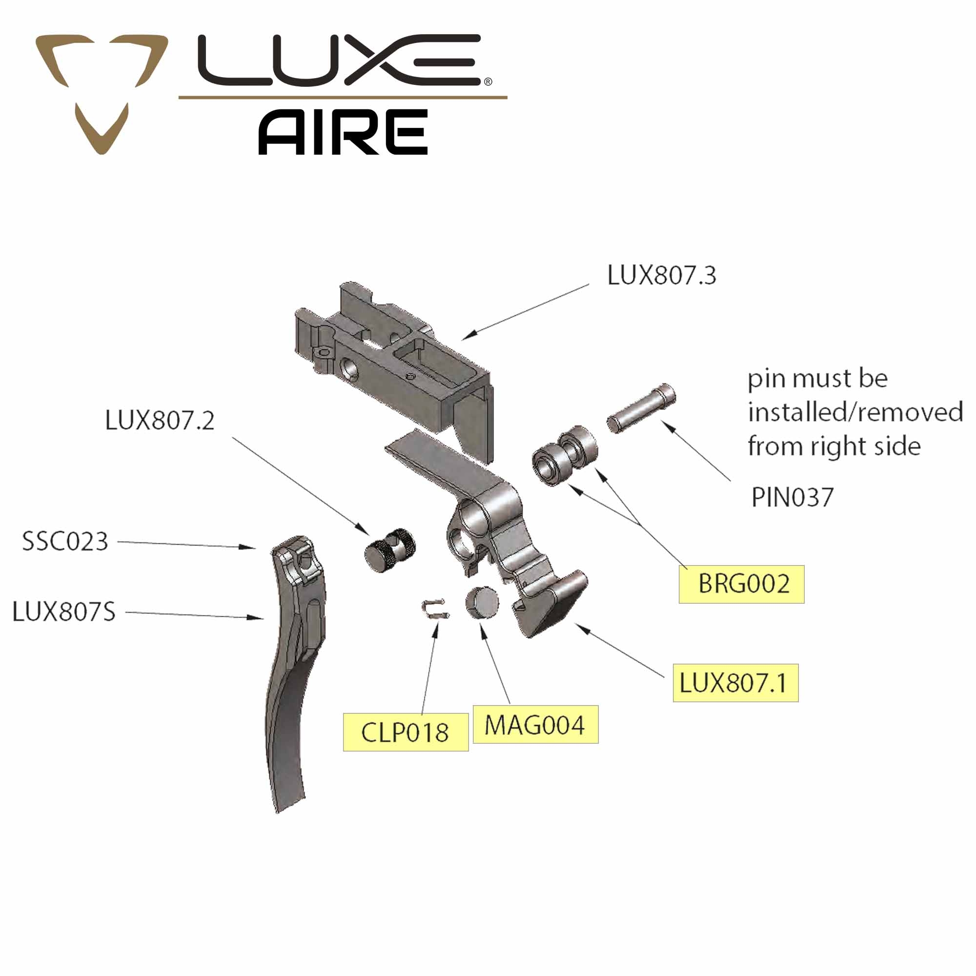 Bremshebel, Lustre-Klemme, Kupplungsklinke, LUXE AIRE, Montagekit