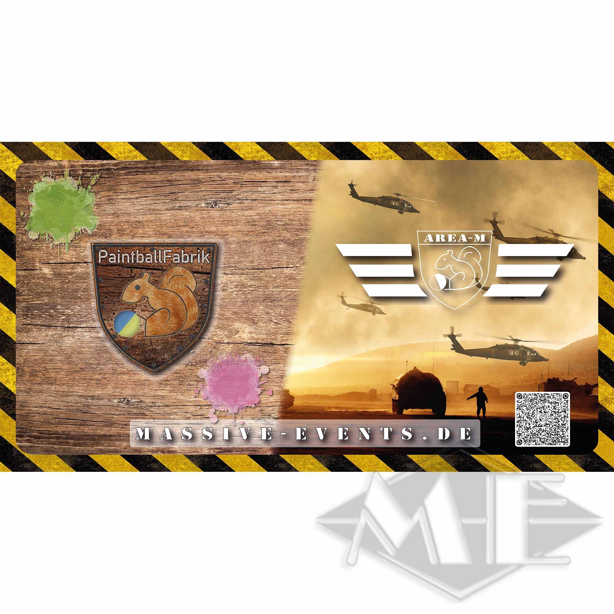 1b288f0e9d44e75cc83fd4f6b6ae18037284bc23 Bauzaun-Banner "Paintball Fabrik/Area-M" 335 x 180 cm
