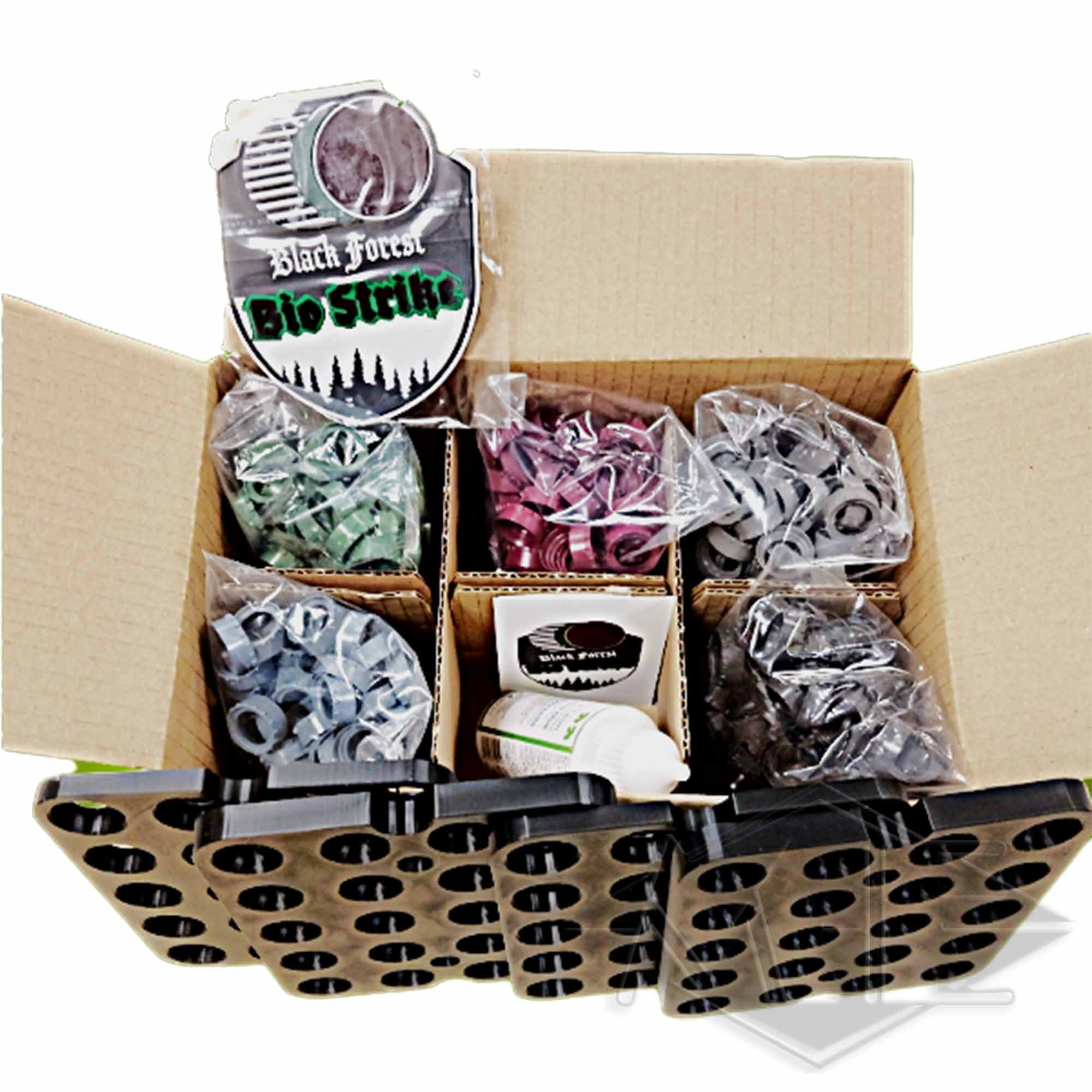 BioStrike Black Forest Starterkit 500 Finnen, cal. 68 Box, Kunst-Set, Bastelmaterialien, Glitzerbehälter, Aufkleberetiketten