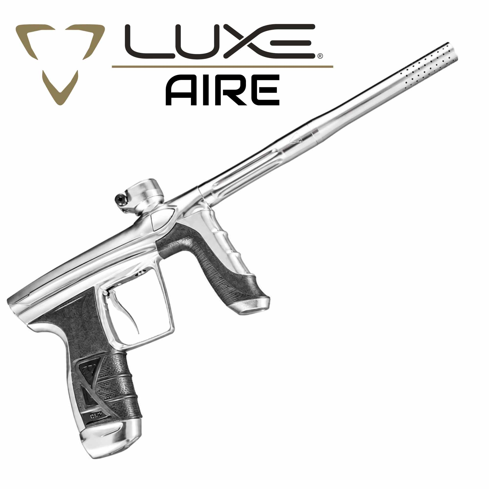 DLX Luxe® AIRE Markierer, weiß poliert Paintballwaffe, Marker, Silberfinish, Barrel, Luftdruckwaffe