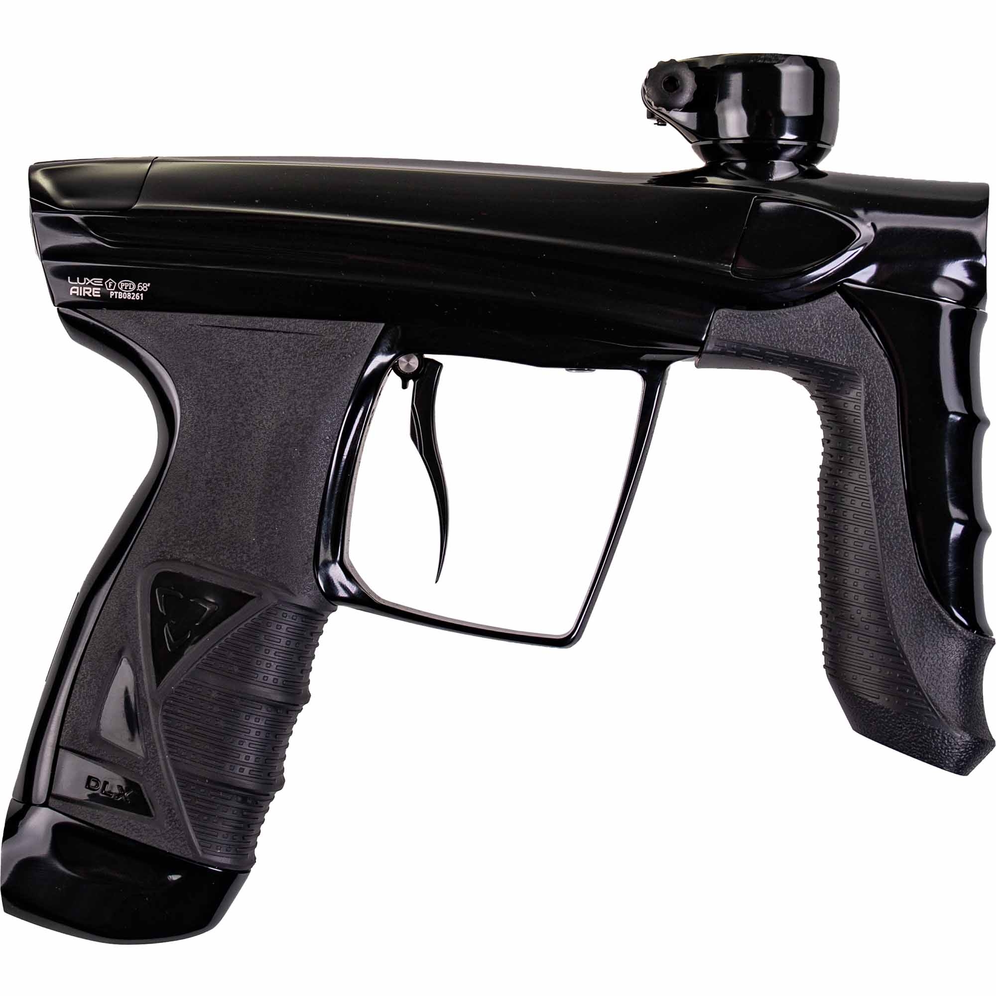 DLX Luxe® AIRE Markierer, schwarz poliert Paintball-Pistole, Griff-Grip, schwarz, CO2-Antrieb, Zubehörgriff