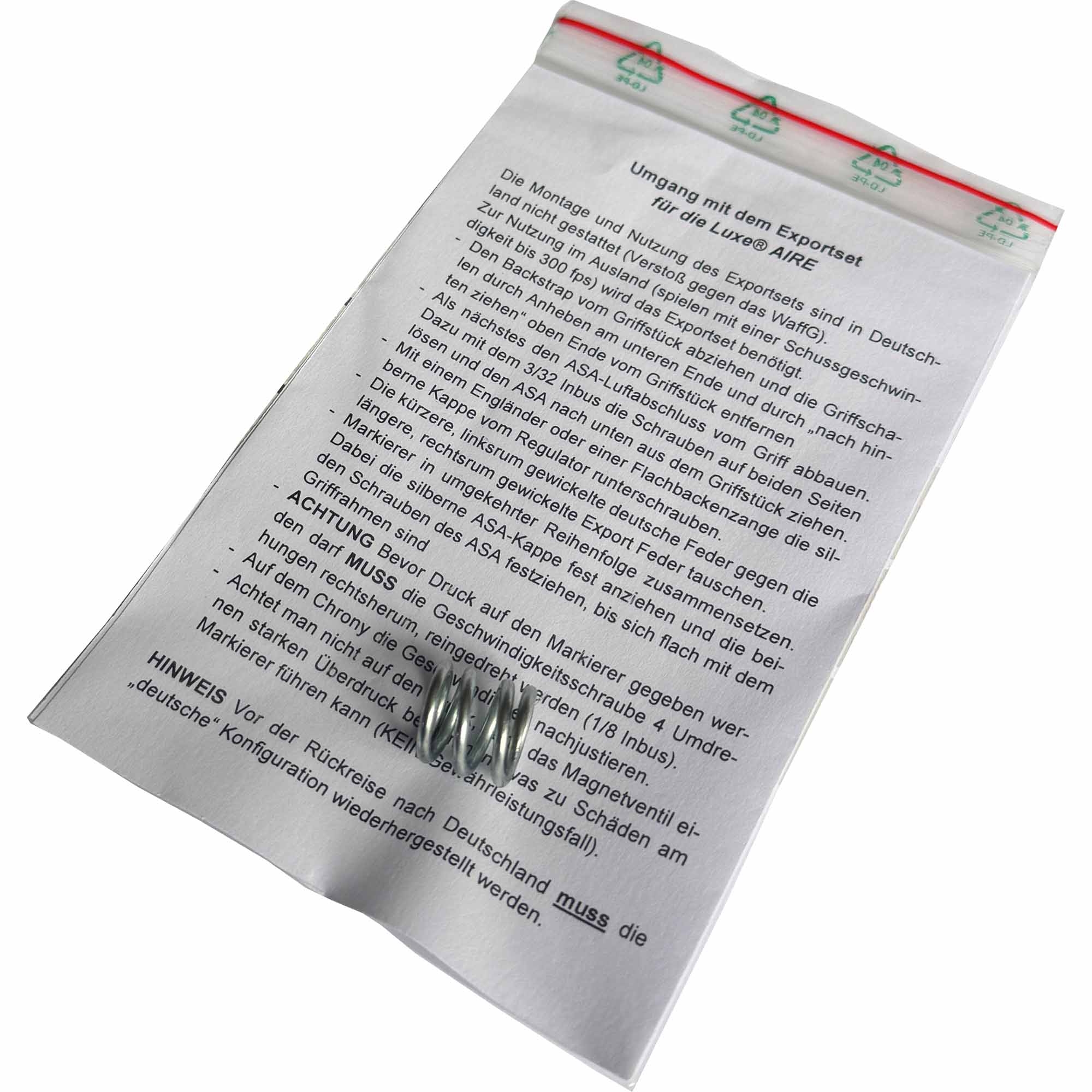 DLX Luxe AIRE Exportset Schraubendübel, Spiraldraht, Beutel mit Erklärung, Kleinteile, Montageanleitung