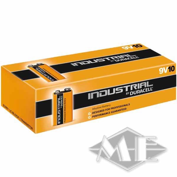 9V Duracell Industrial 9V block battery, box of 10